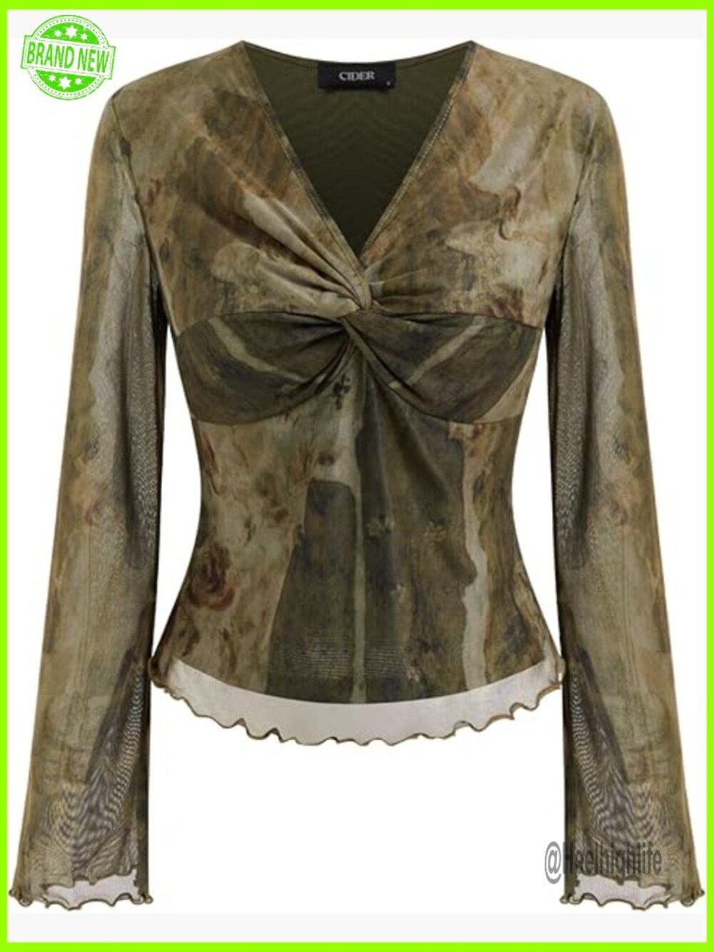 Women's Mesh Long Sleeve V Neck Graphic Print Y2K Going Out Top
